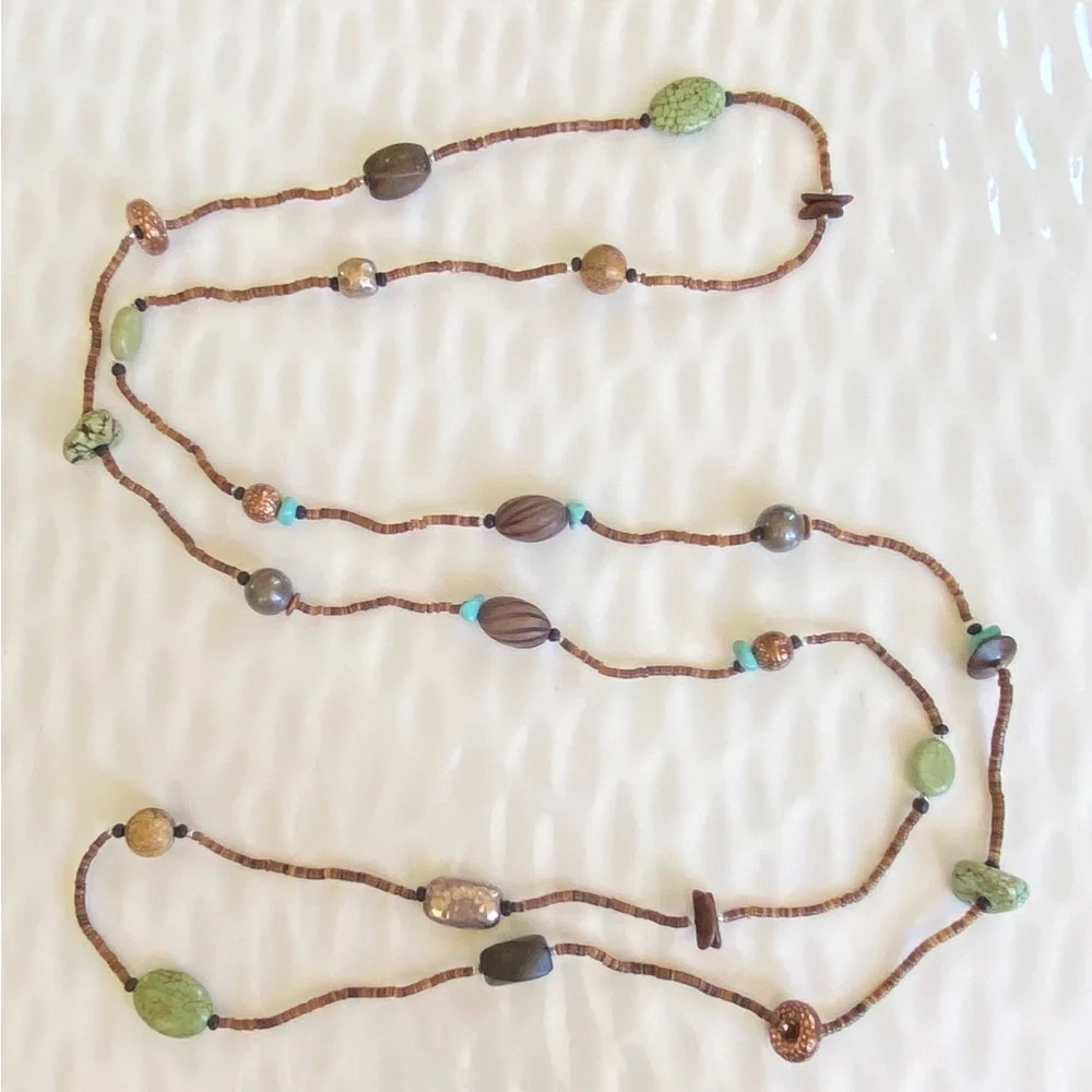 Silpada Bohemian Shells and Stone Beaded Necklace 60” long.  N1569 - Picture 2 of 8